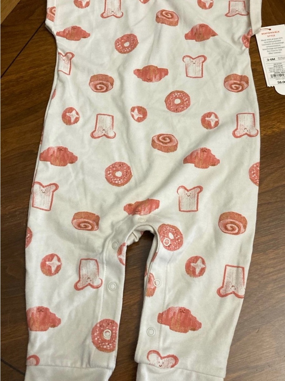 Cat & Jack White Footed Baby One-Piece with Coral Breakfast Print